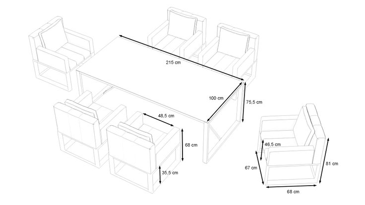 Dimensions du produit - Stripe Dining L