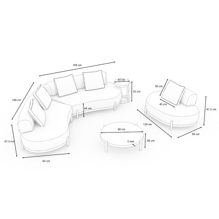 Dimensions du produit - Ovana Lounge L